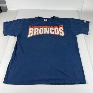 VTG 90s Starter Denver Broncos Football Shirt Large Blue Faded Thrashed Tee USA